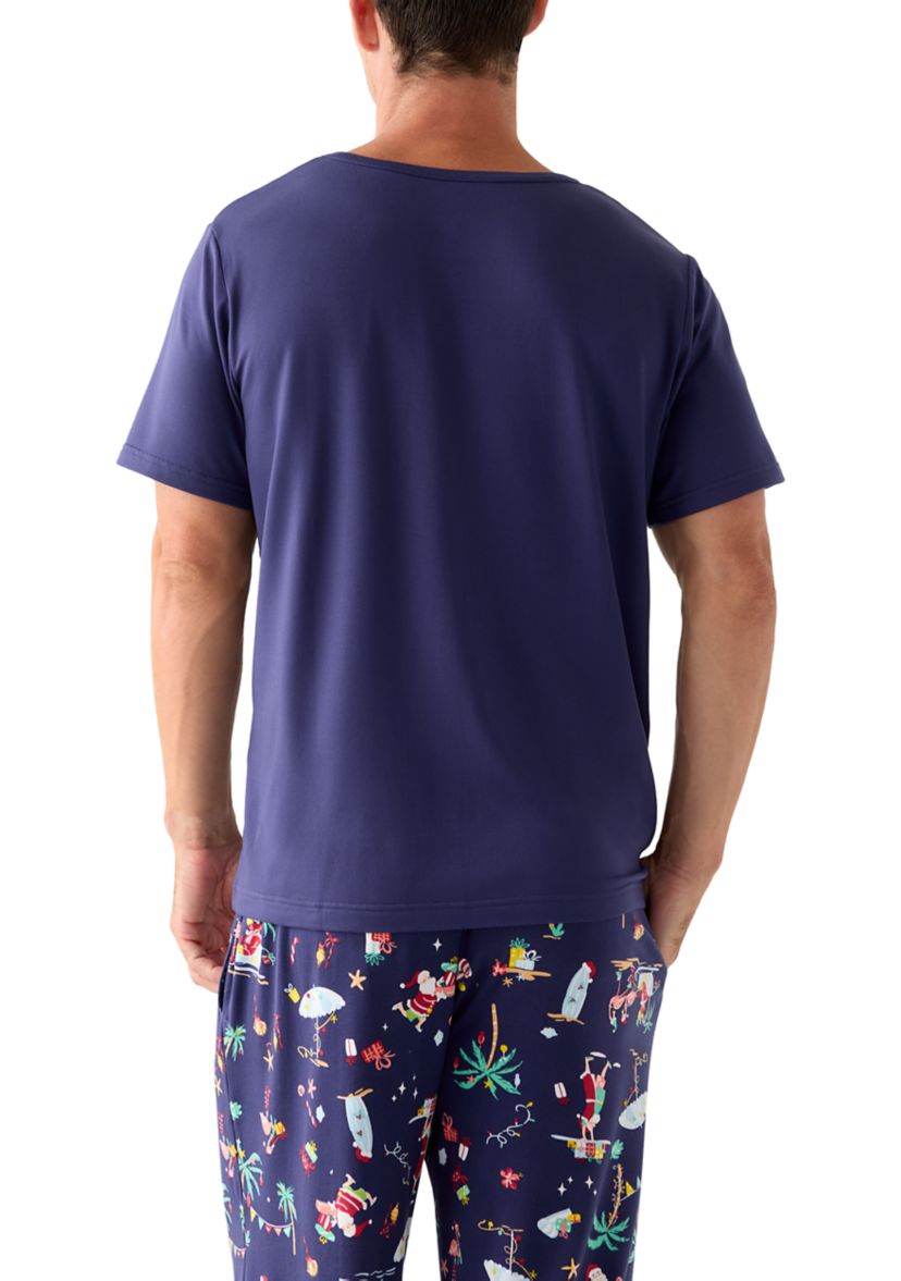 Mens Beachy Christmas Solid Short Sleeve Pajama Top