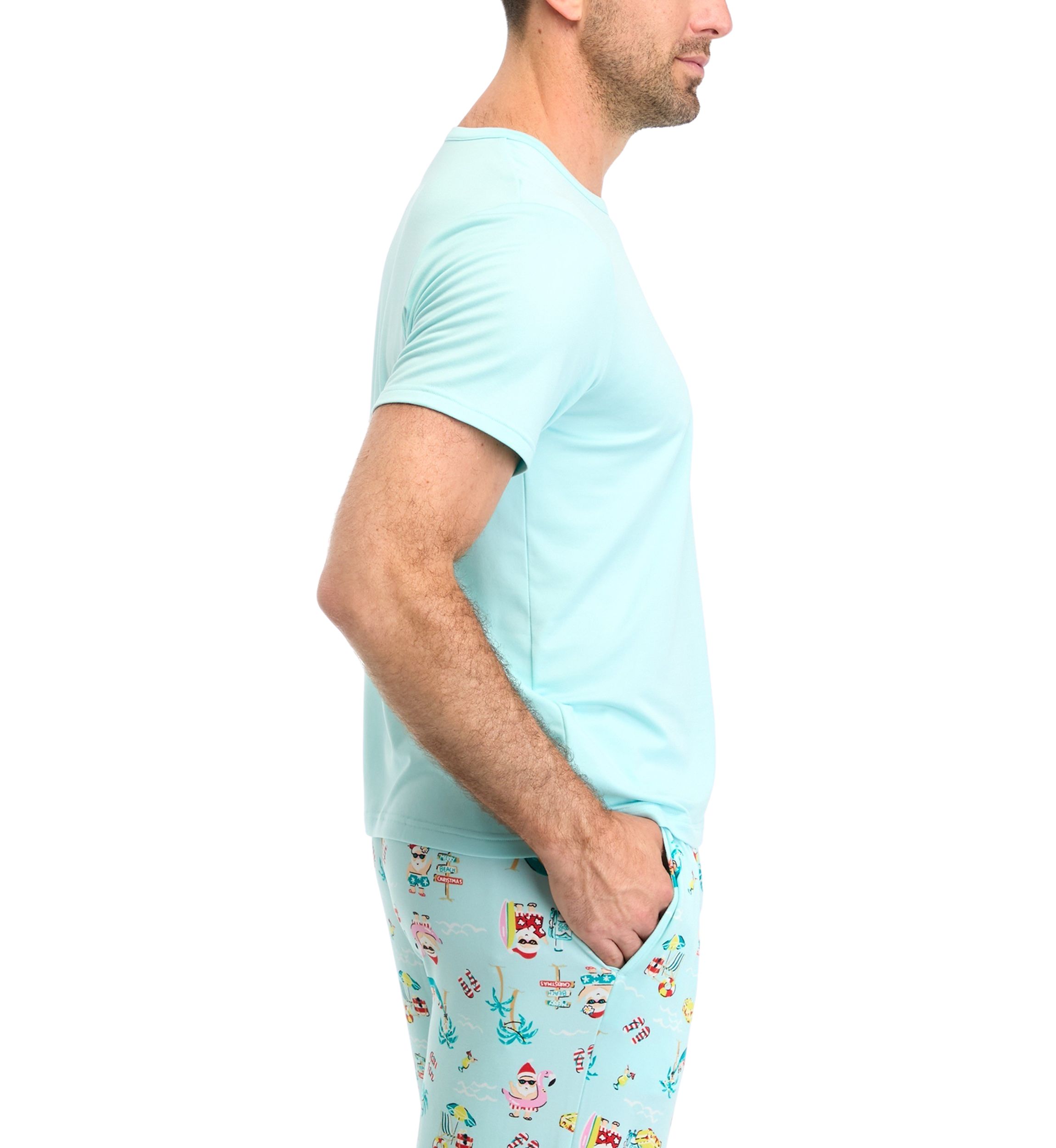 Mens Beachy Christmas Solid Short Sleeve Pajama Top