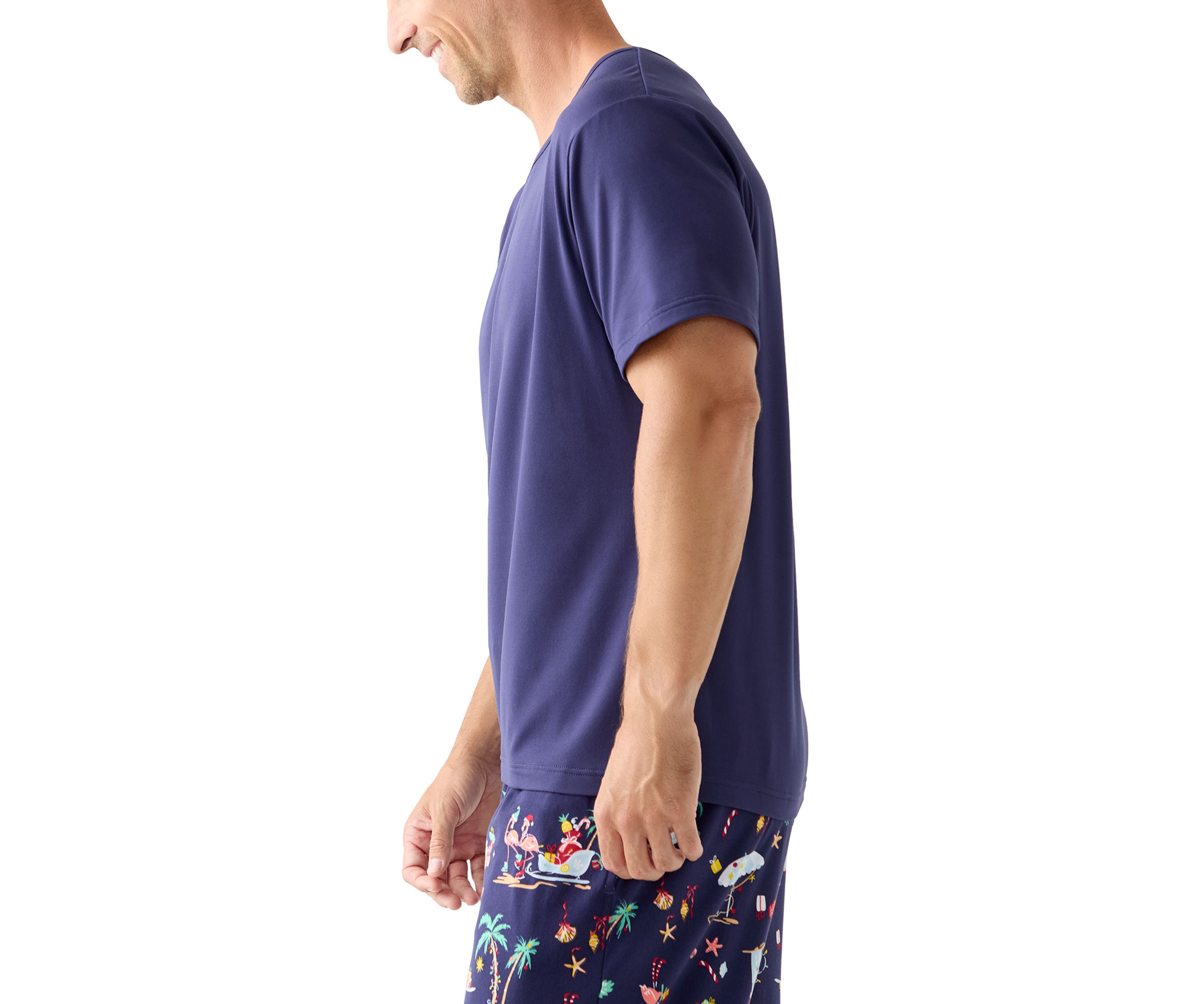 Mens Beachy Christmas Solid Short Sleeve Pajama Top