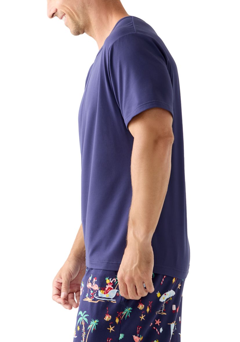 Mens Beachy Christmas Solid Short Sleeve Pajama Top