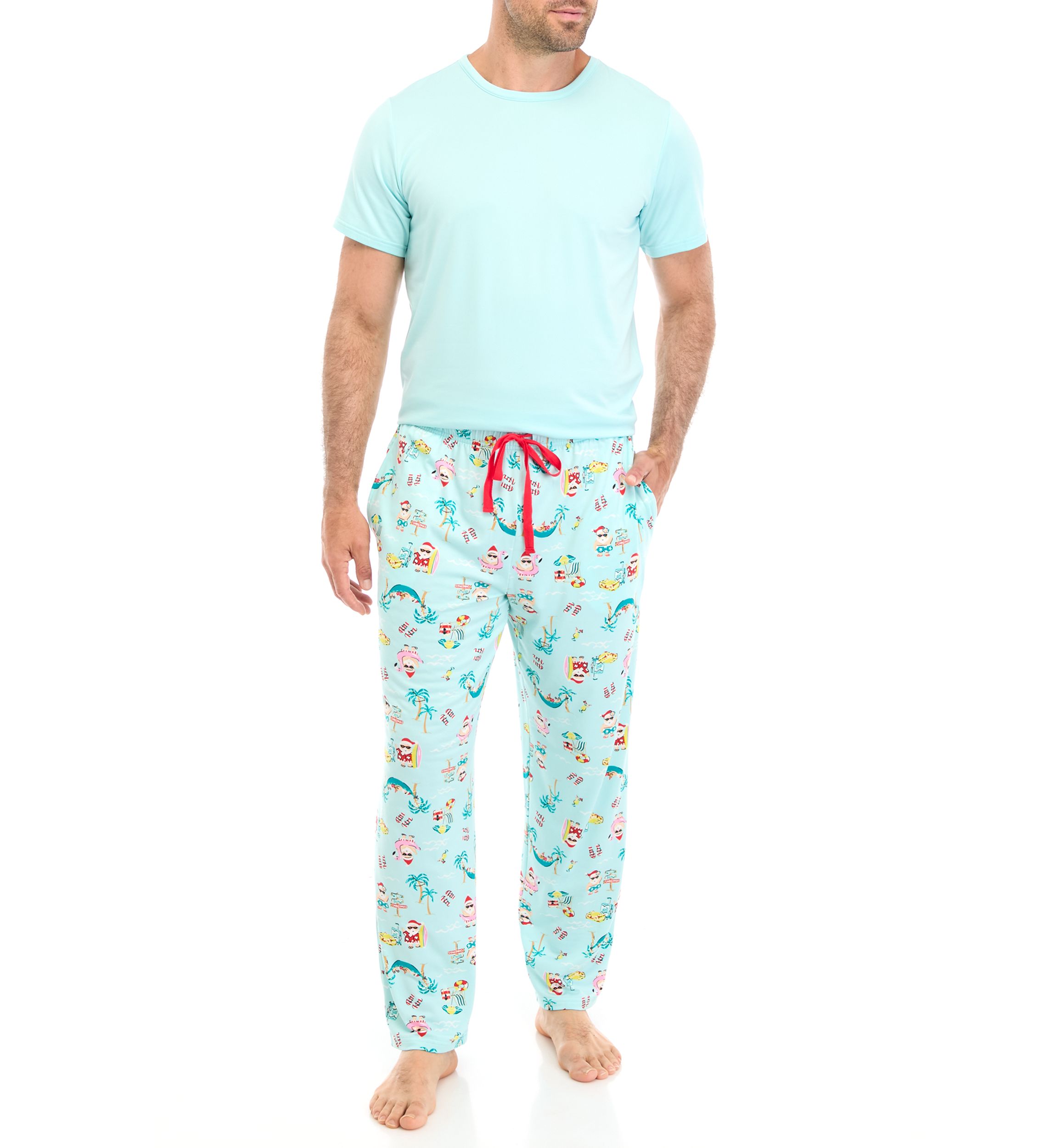 Mens Beachy Christmas Solid Short Sleeve Pajama Top