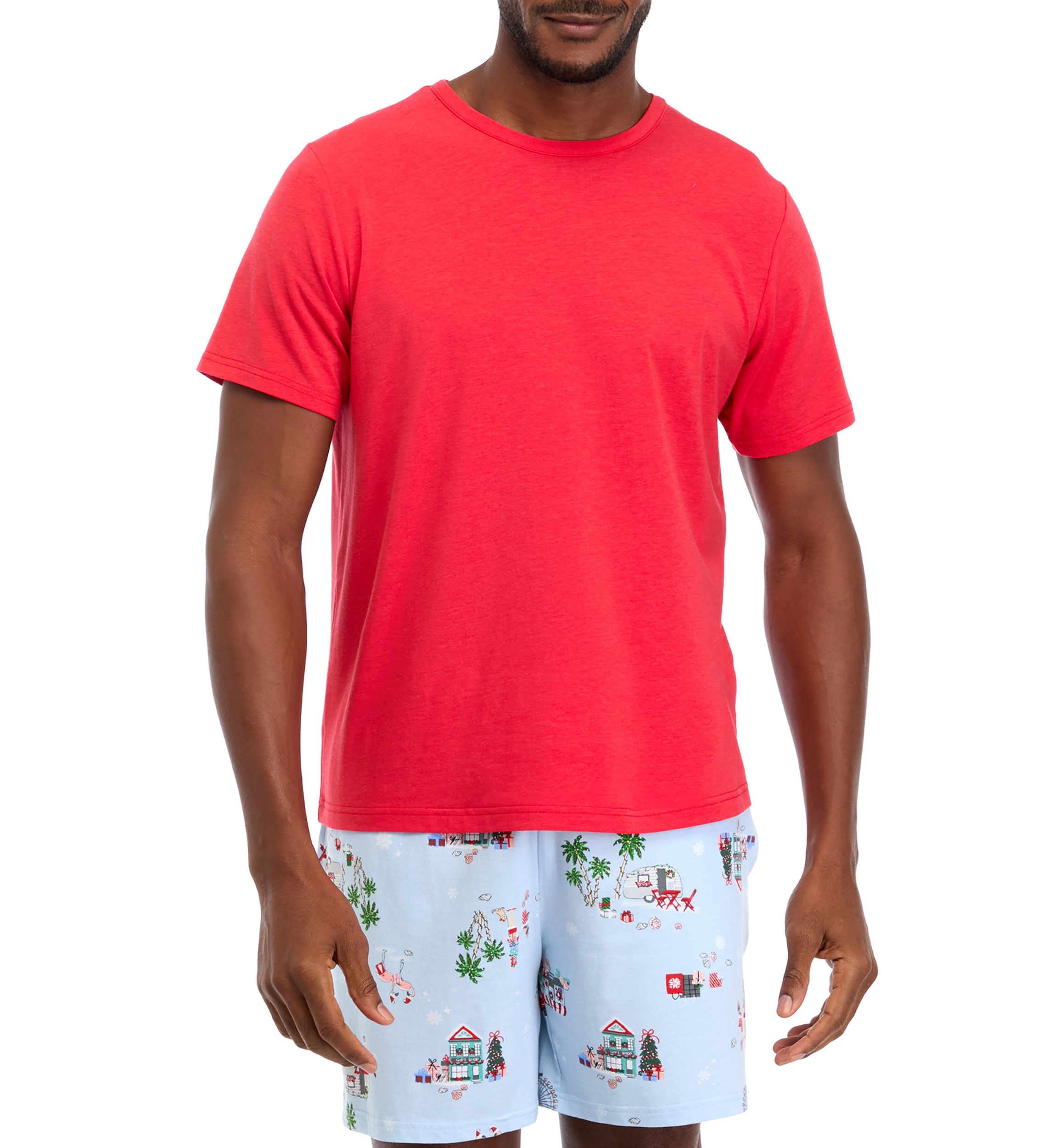 Mens Holiday Shopping Solid Short Sleeve Pajama Top