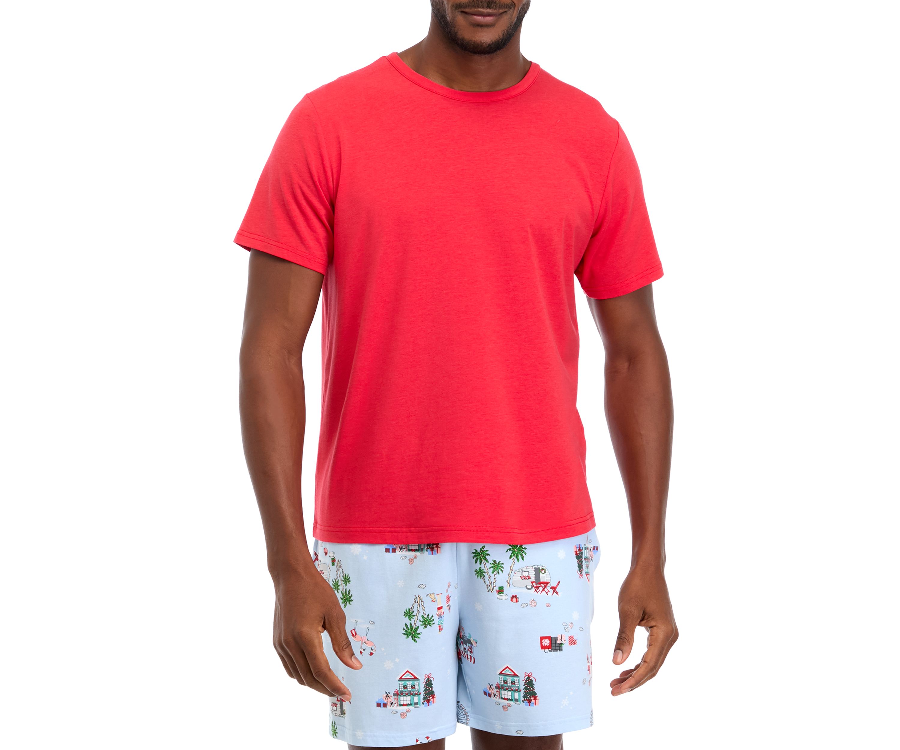 Mens Holiday Shopping Solid Short Sleeve Pajama Top