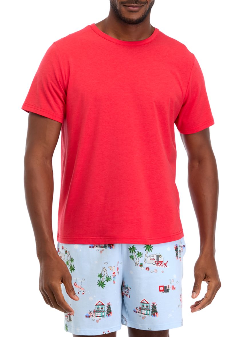 Mens Holiday Shopping Solid Short Sleeve Pajama Top