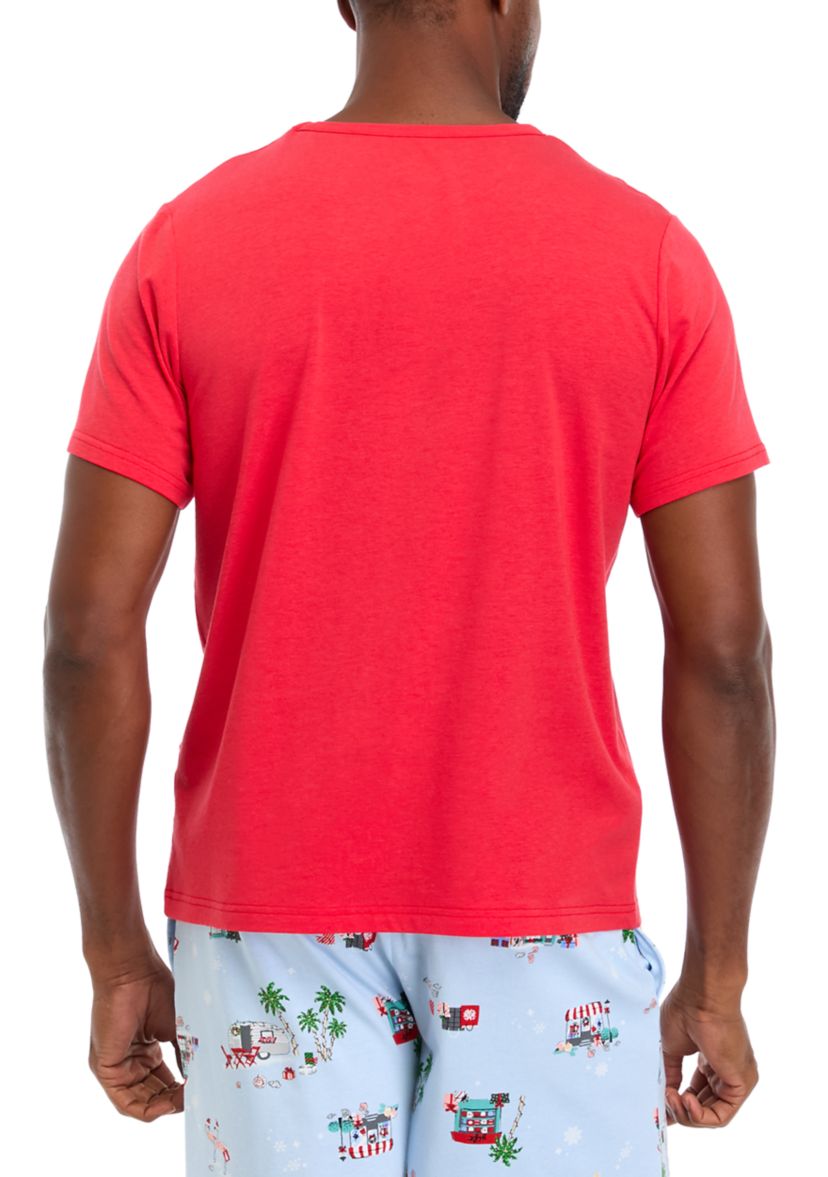 Mens Holiday Shopping Solid Short Sleeve Pajama Top