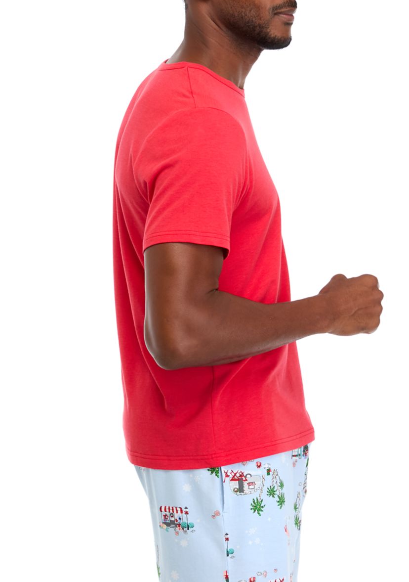 Mens Holiday Shopping Solid Short Sleeve Pajama Top