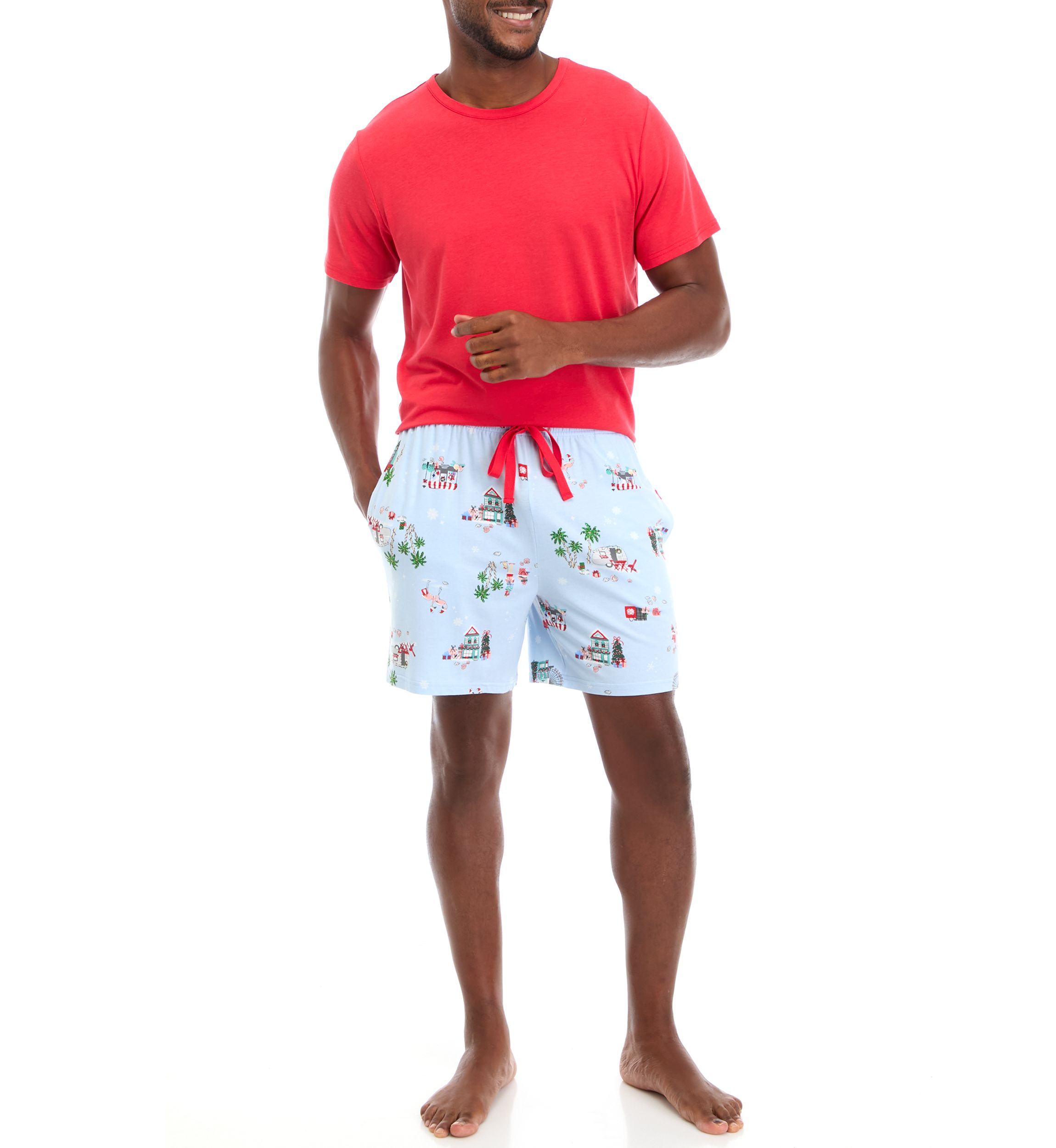 Mens Holiday Shopping Solid Short Sleeve Pajama Top