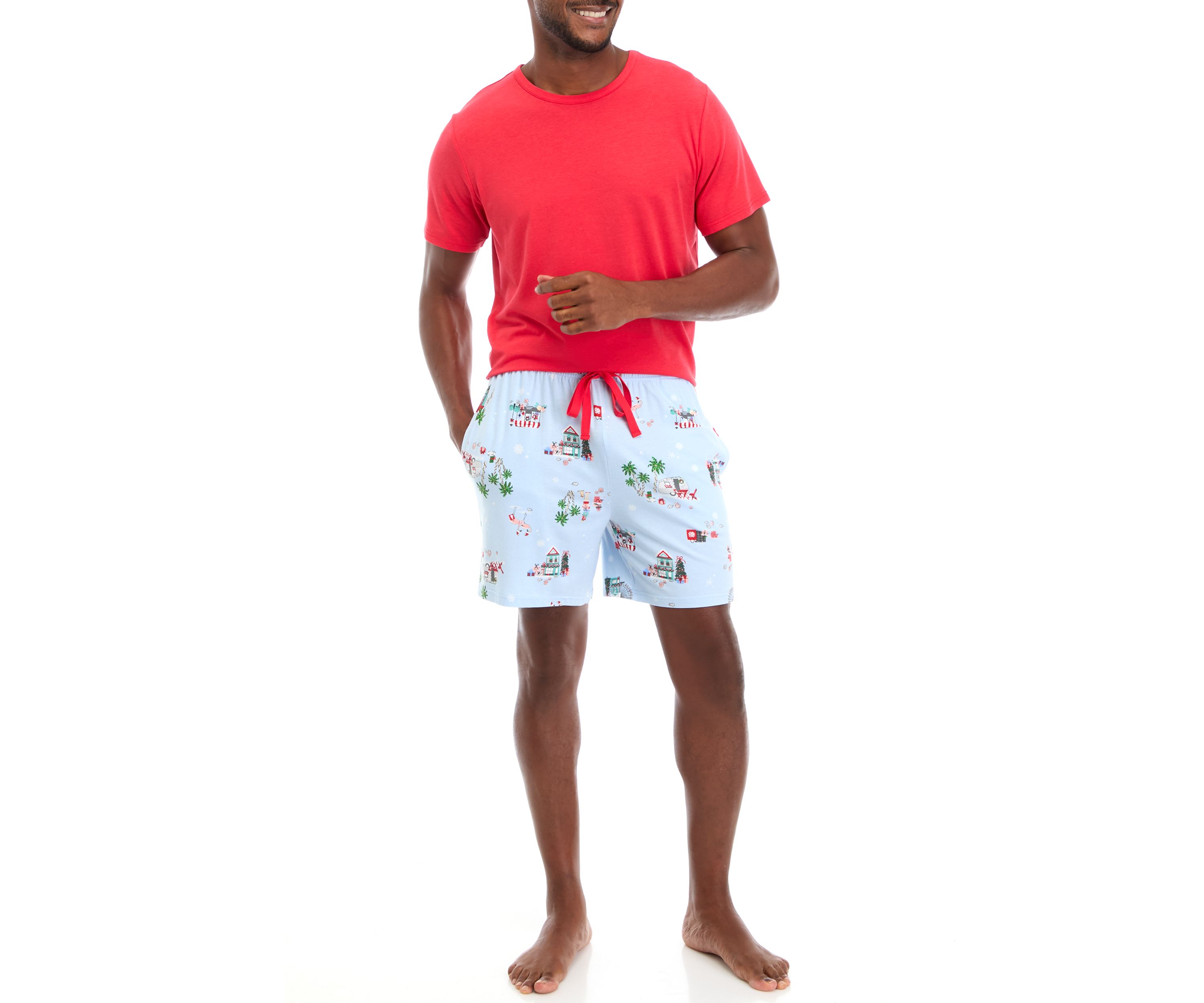 Mens Holiday Shopping Solid Short Sleeve Pajama Top