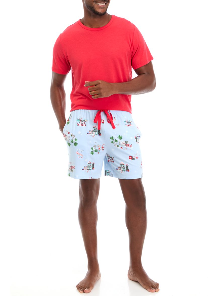 Mens Holiday Shopping Solid Short Sleeve Pajama Top