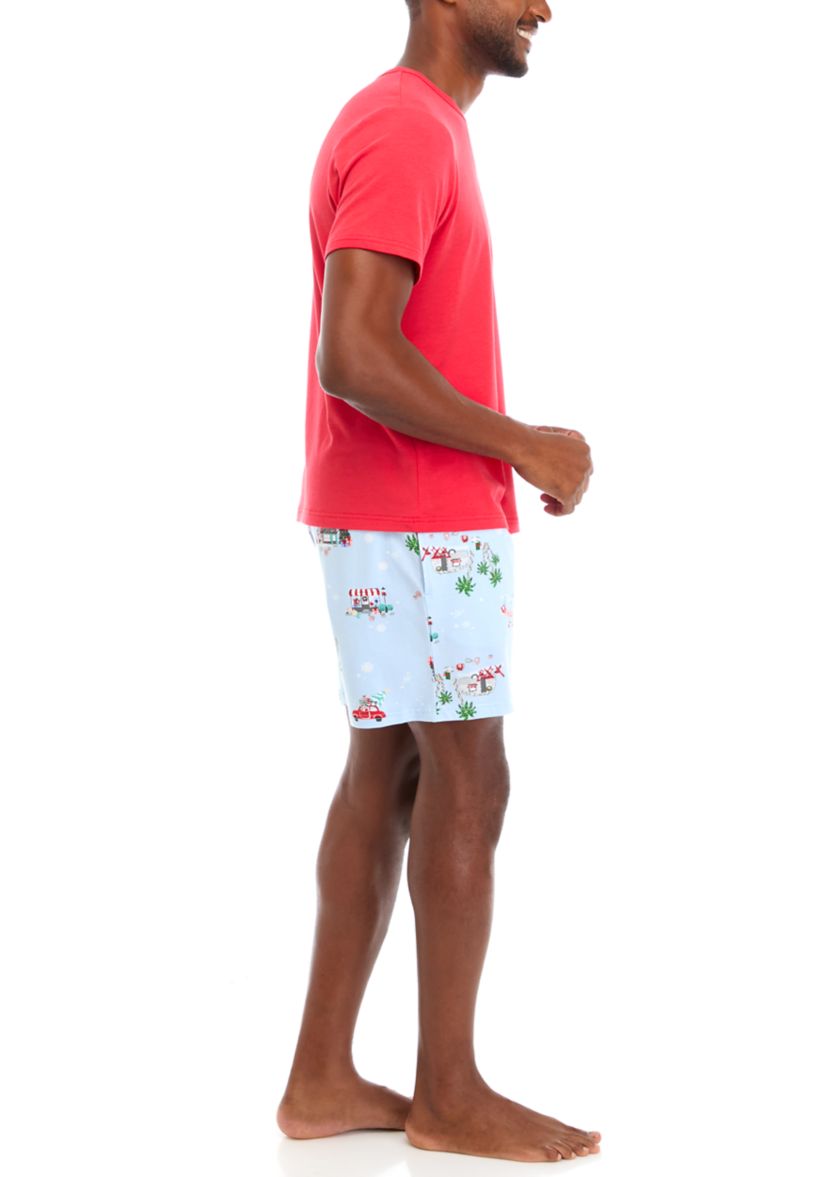 Mens Holiday Shopping Solid Short Sleeve Pajama Top