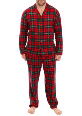 Men's Vintage Red Plaid Notch Pajama Set