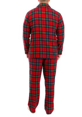 Men's Vintage Red Plaid Notch Pajama Set