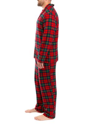 Men's Vintage Red Plaid Notch Pajama Set