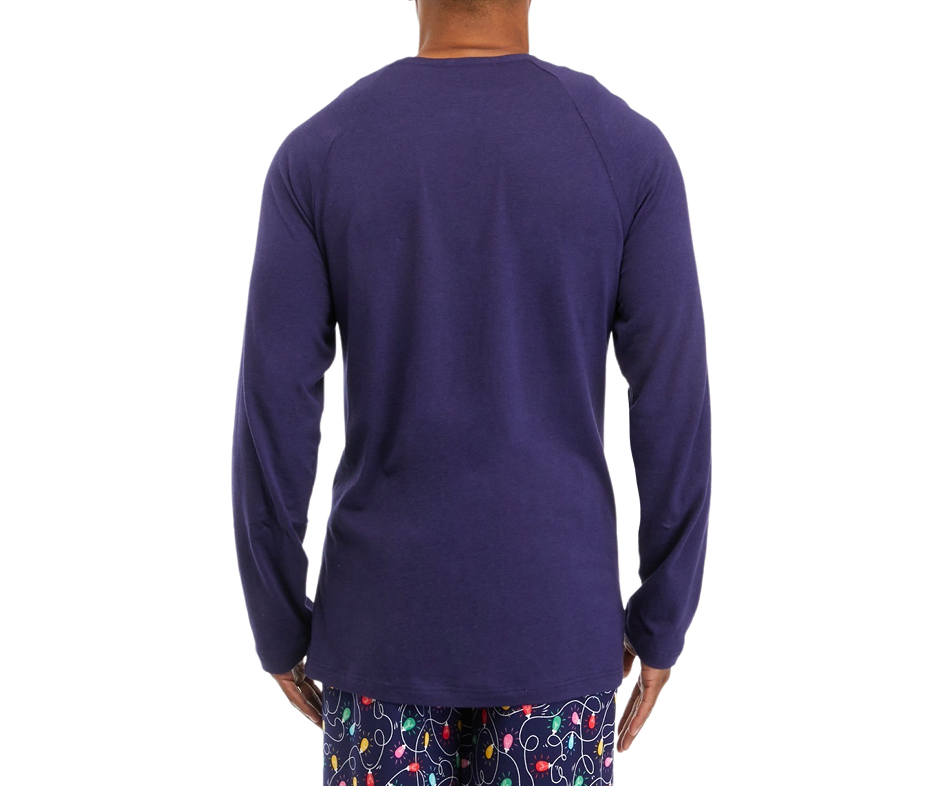 Mens Navy Lights Long Sleeve Crew Neck Sleep Shirt