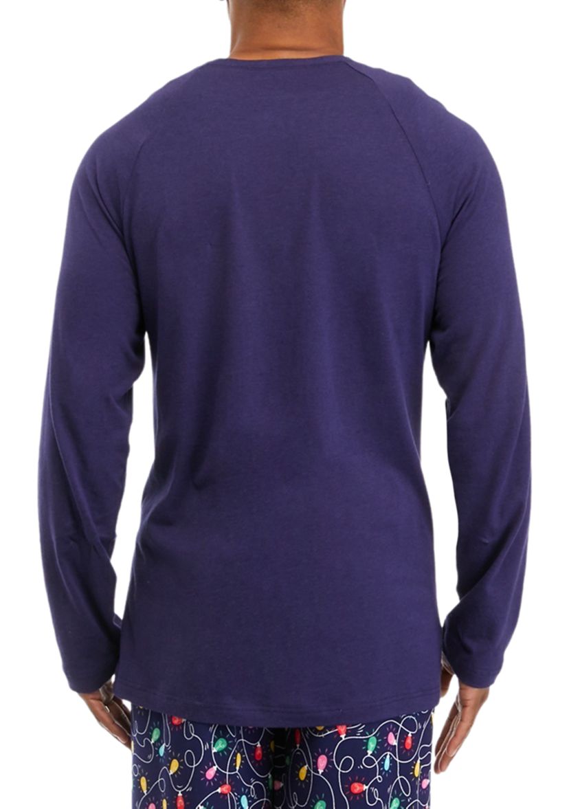 Mens Navy Lights Long Sleeve Crew Neck Sleep Shirt