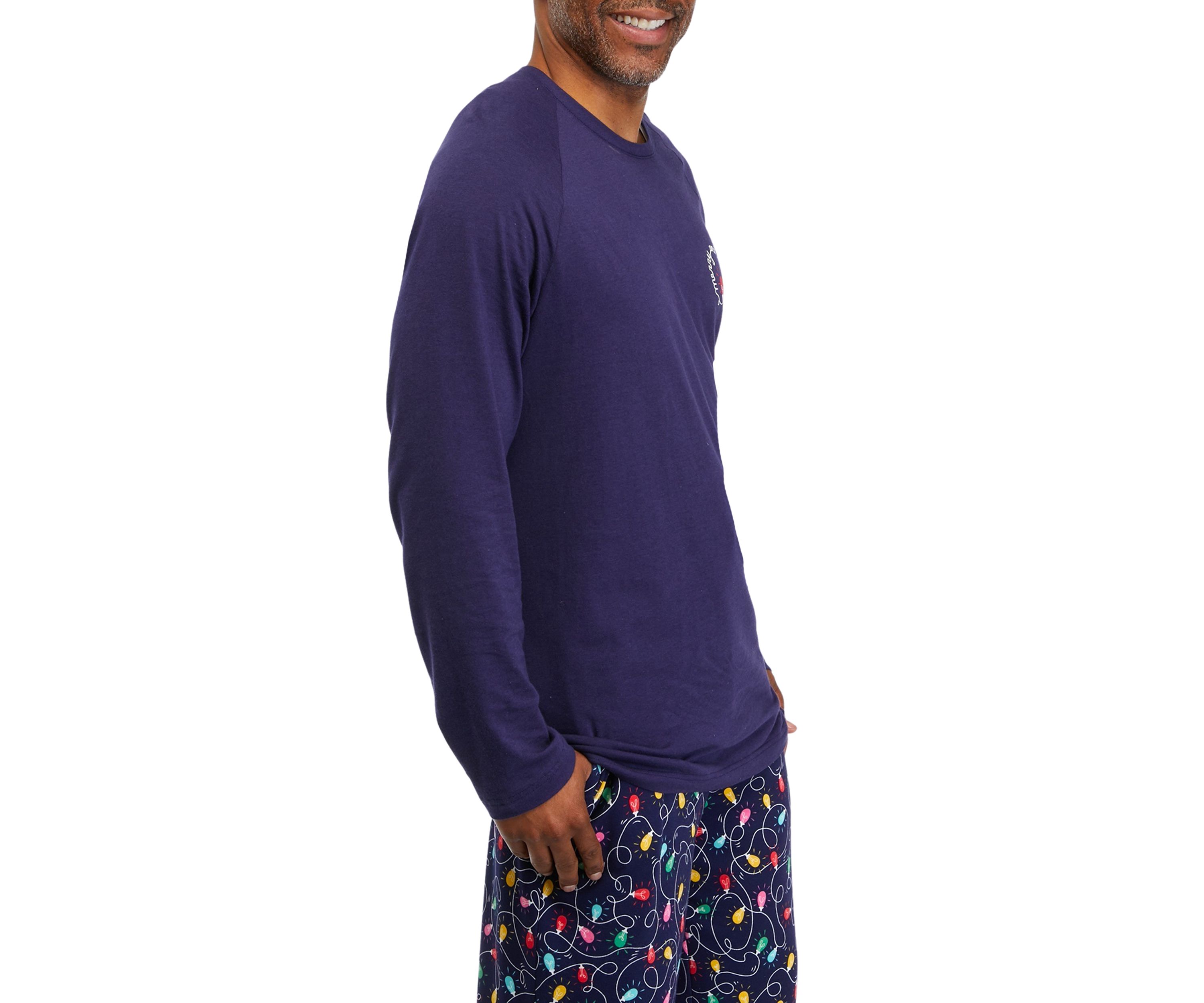 Mens Navy Lights Long Sleeve Crew Neck Sleep Shirt