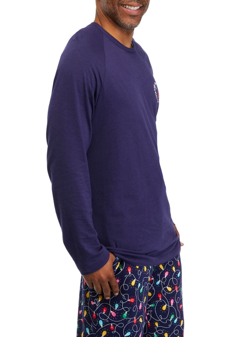 Mens Navy Lights Long Sleeve Crew Neck Sleep Shirt