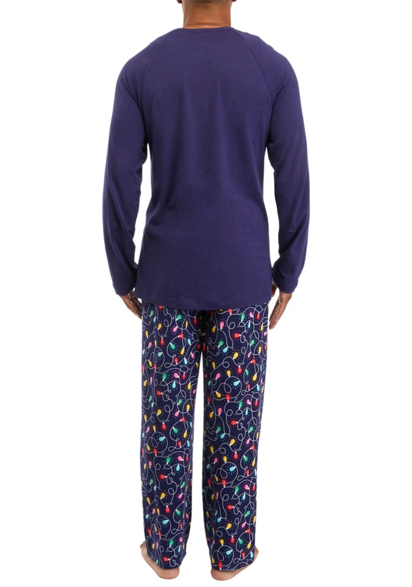 Mens Navy Lights Long Sleeve Crew Neck Sleep Shirt