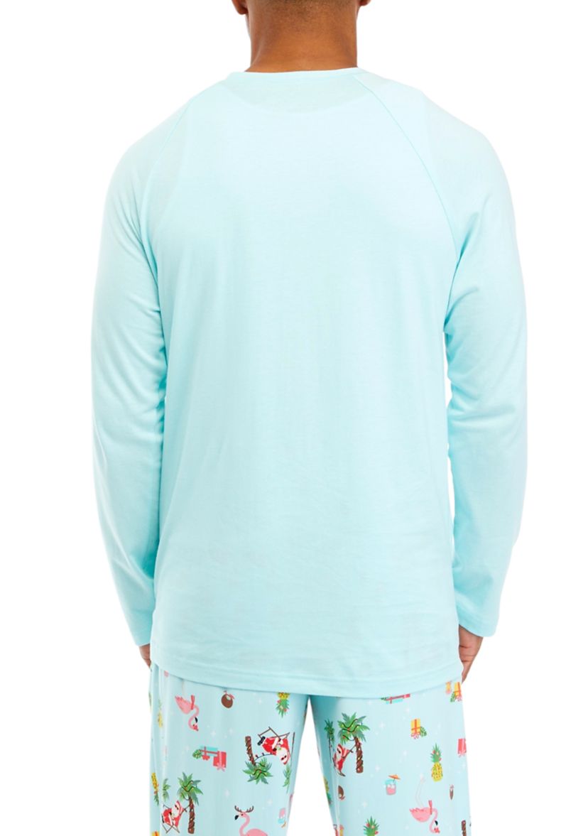 Mens Beach Printed Long Sleeve Sleep Shirt