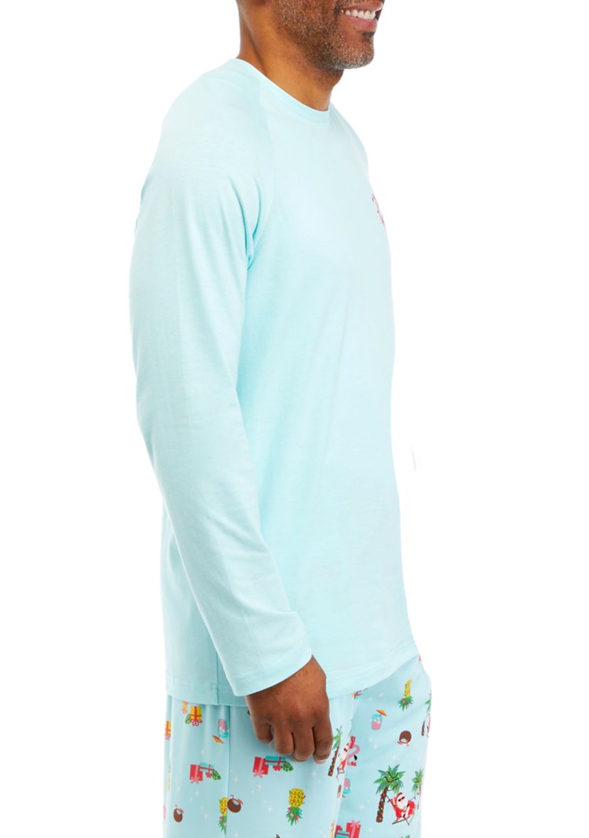 Mens Beach Printed Long Sleeve Sleep Shirt
