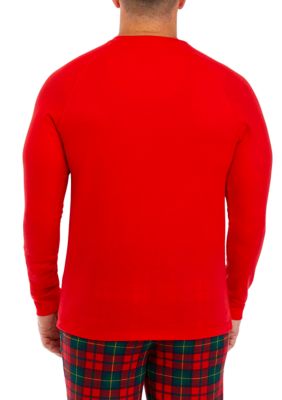 Men's Vintage Red Plaid Long Sleeve Henley Pajama Top