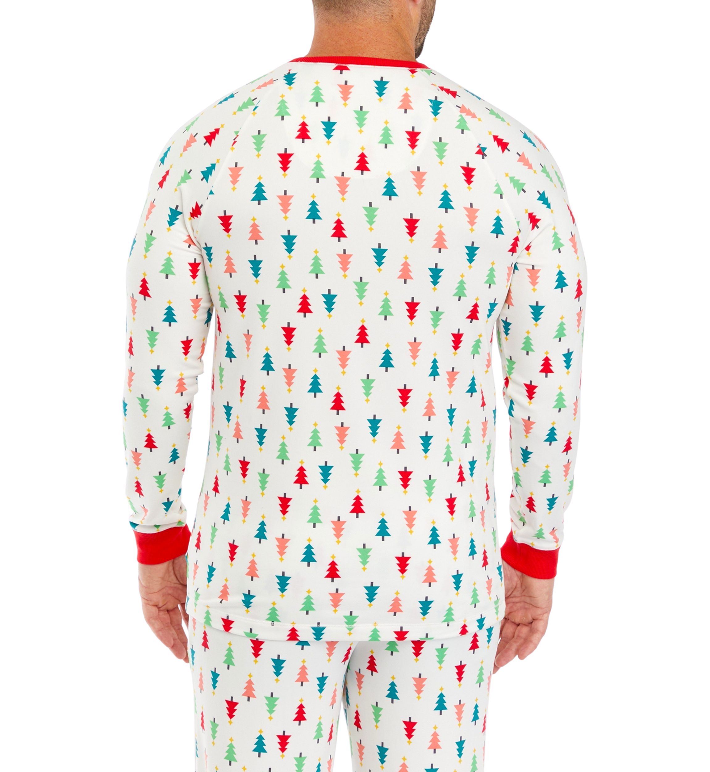 Mens Merry Multi Trees Long Sleeve Crew Neck Pajama Top