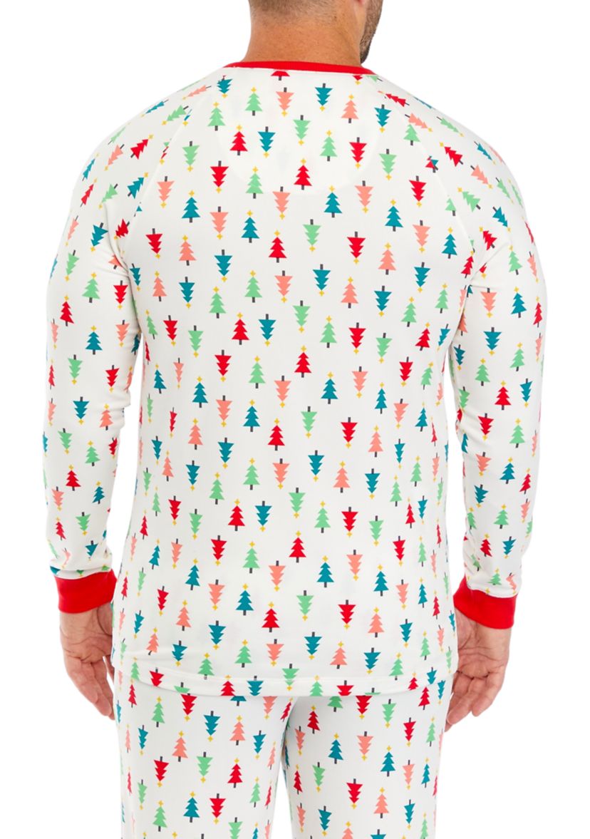 Mens Merry Multi Trees Long Sleeve Crew Neck Pajama Top