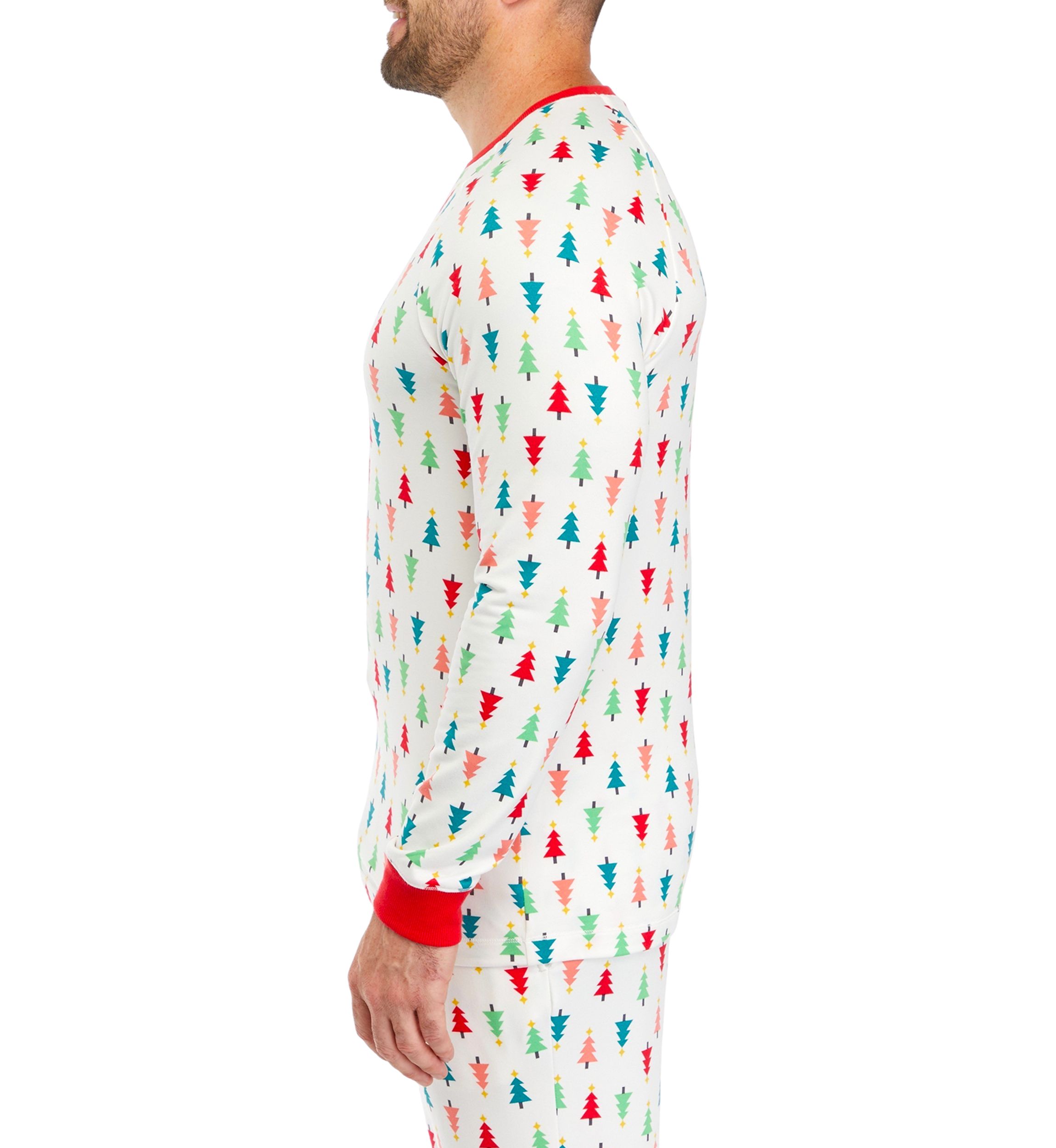 Mens Merry Multi Trees Long Sleeve Crew Neck Pajama Top