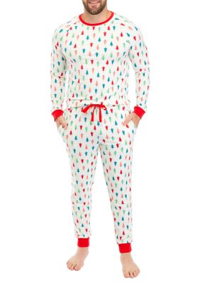 Men's Merry Multi Trees Long Sleeve Crew Neck Pajama Top