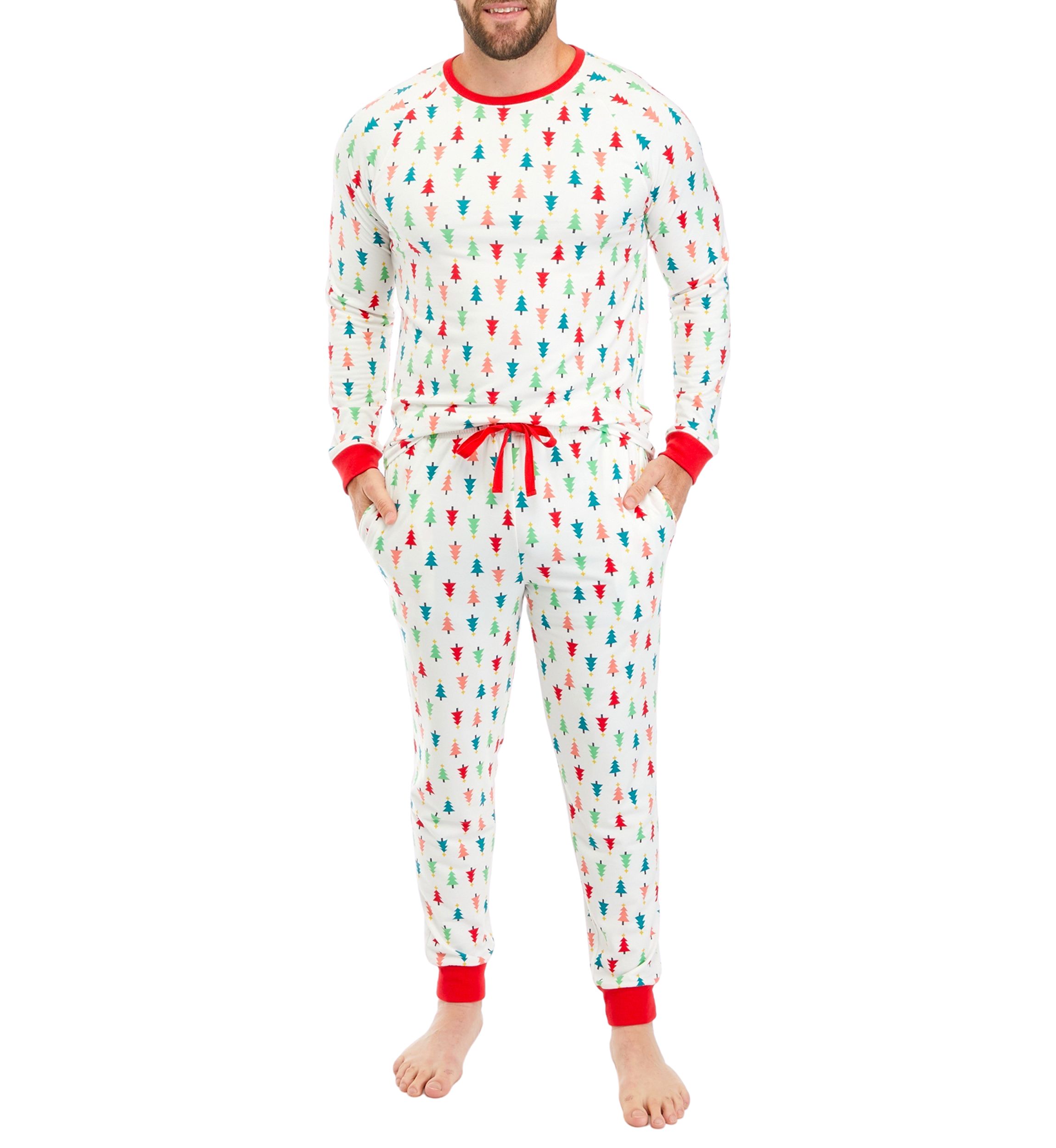 Mens Merry Multi Trees Long Sleeve Crew Neck Pajama Top