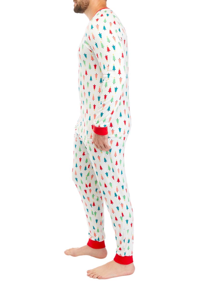 Mens Merry Multi Trees Long Sleeve Crew Neck Pajama Top