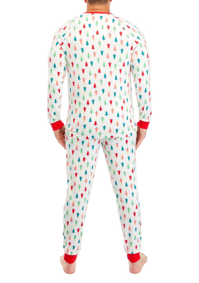 Mens Merry Multi Trees Long Sleeve Crew Neck Pajama Top