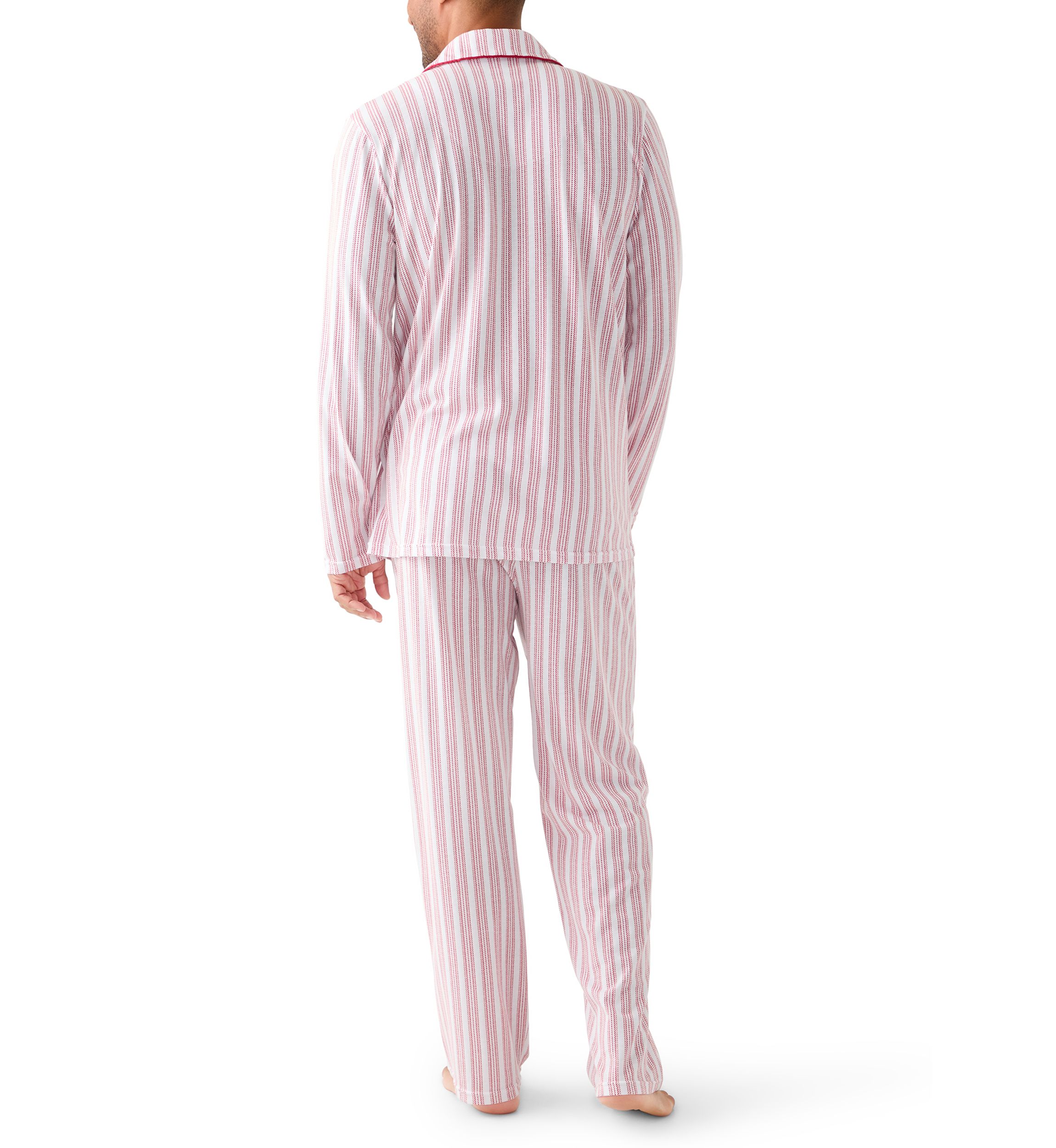 Mens Red Striped Notched Collar Pajama Set