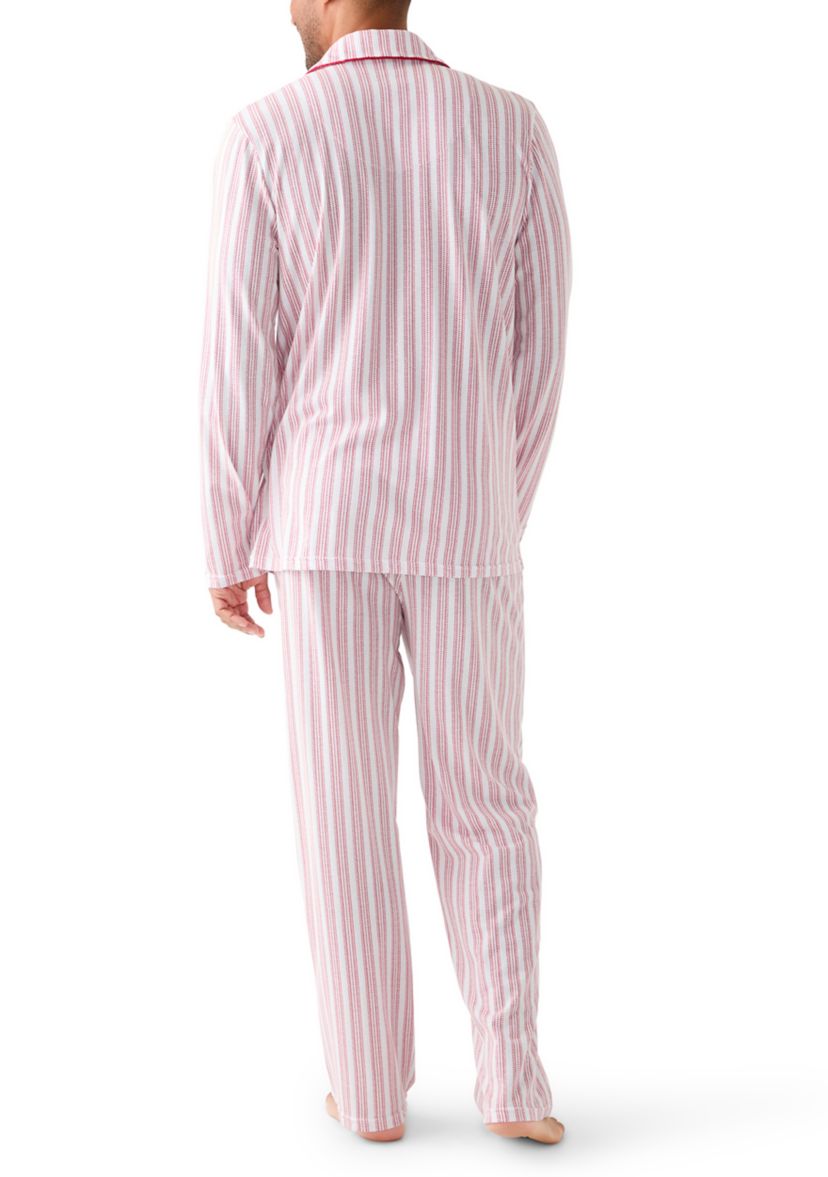 Mens Red Striped Notched Collar Pajama Set