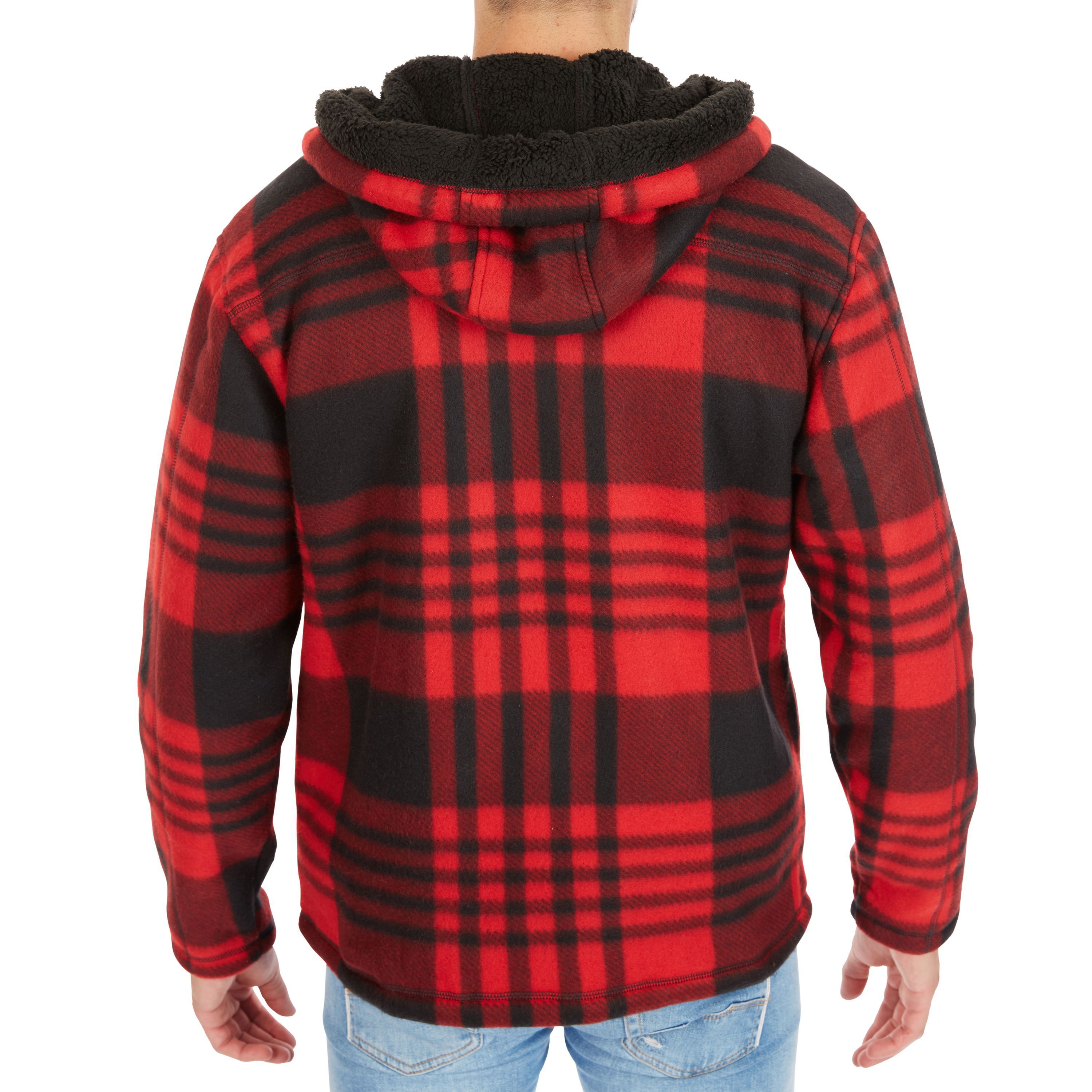 Butter-Sherpa Lined Plaid Polar Fleece Full Zip Hooded Jacket