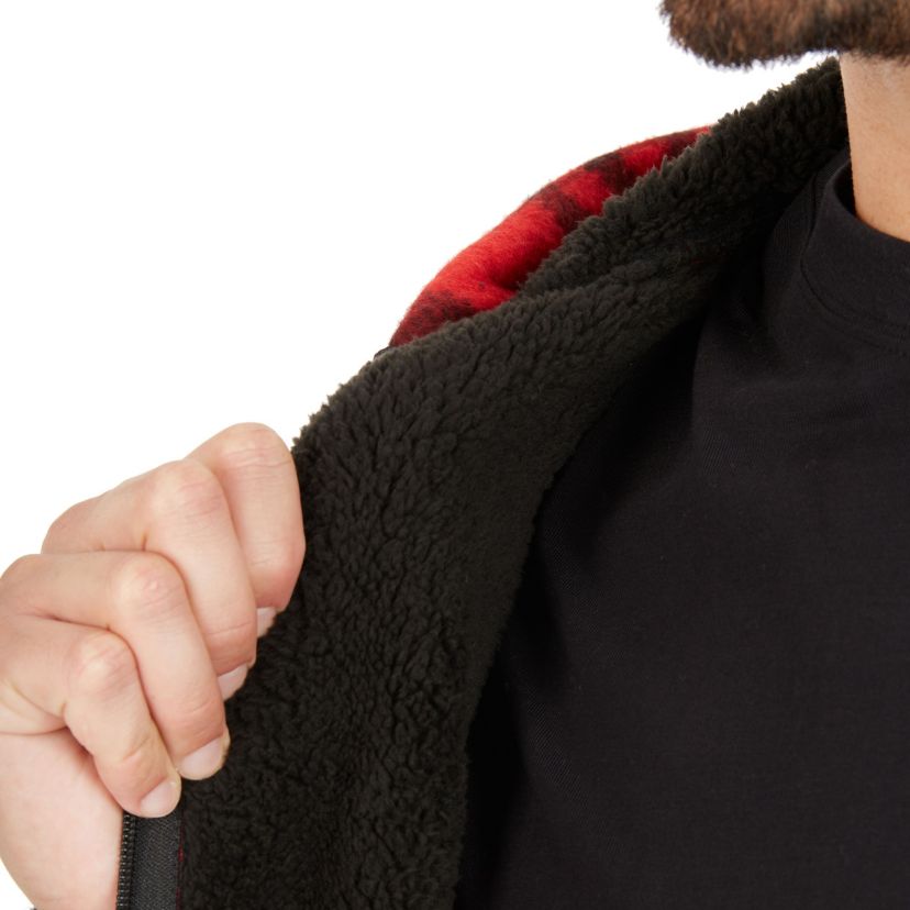 Butter-Sherpa Lined Plaid Polar Fleece Full Zip Hooded Jacket