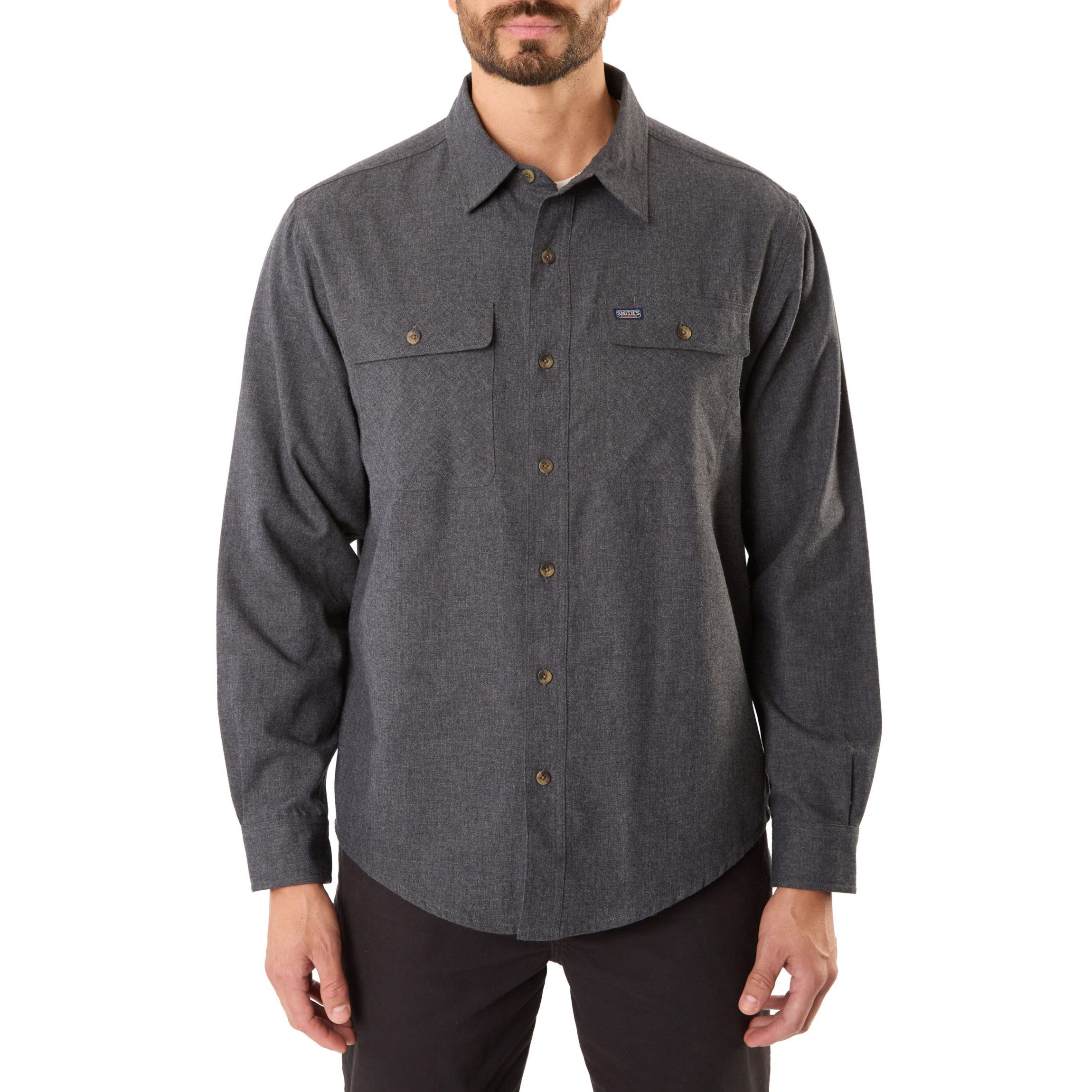 Long Sleeve 2-Pocket Solid Heather Flannel Shirt With Pen-Slot