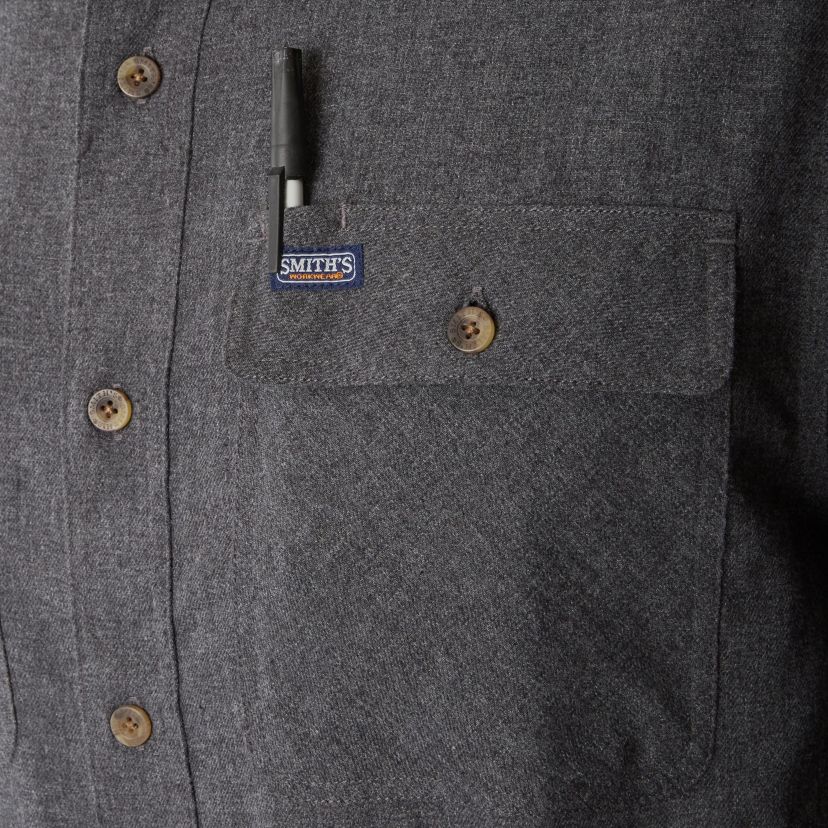 Long Sleeve 2-Pocket Solid Heather Flannel Shirt With Pen-Slot
