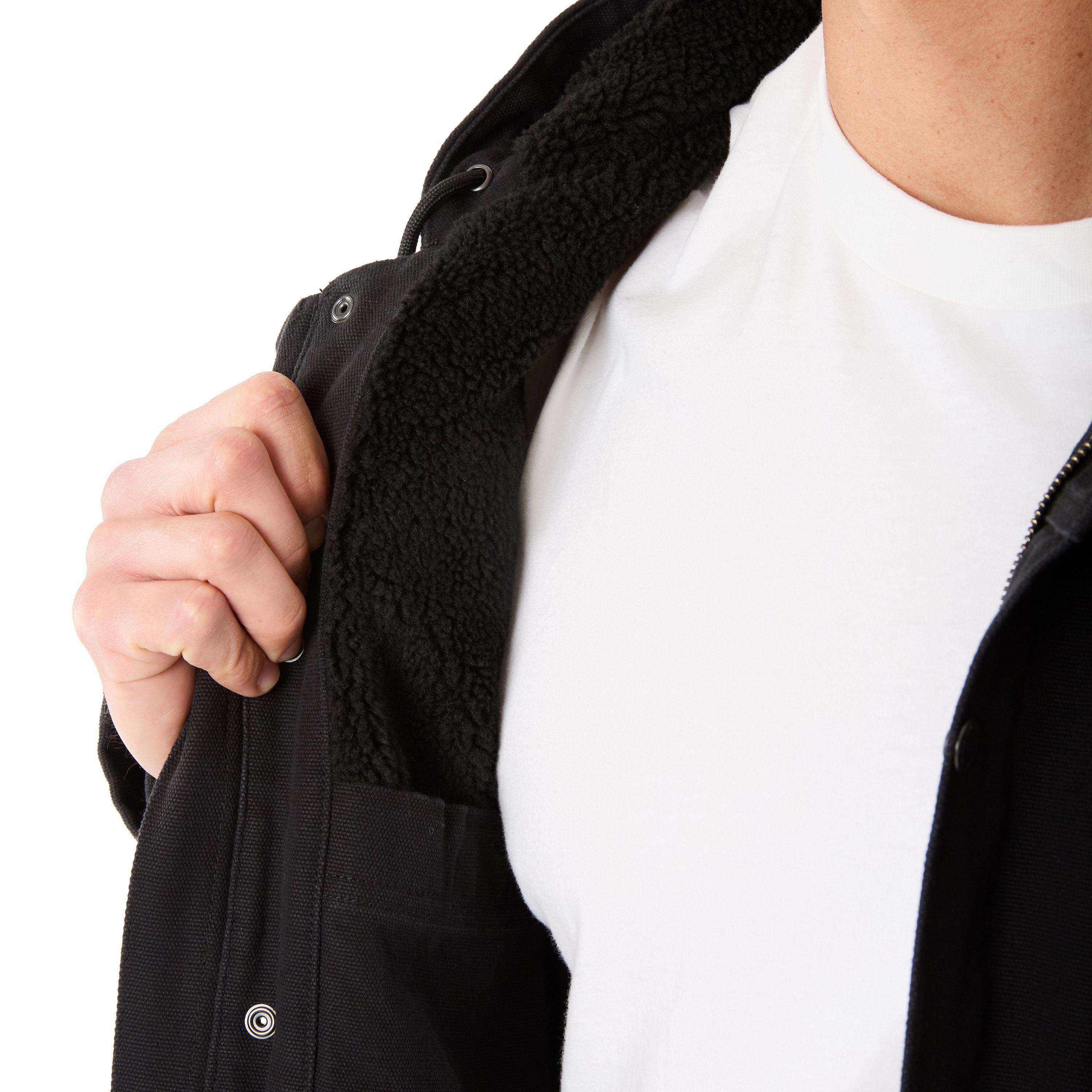 Sherpa-Lined Duck Canvas Hooded Work Jacket