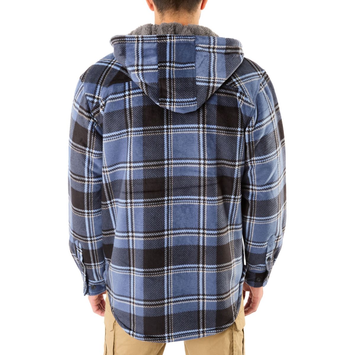 Sherpa-Lined Zip-Front Hooded Microfleece Shirt-Jacket