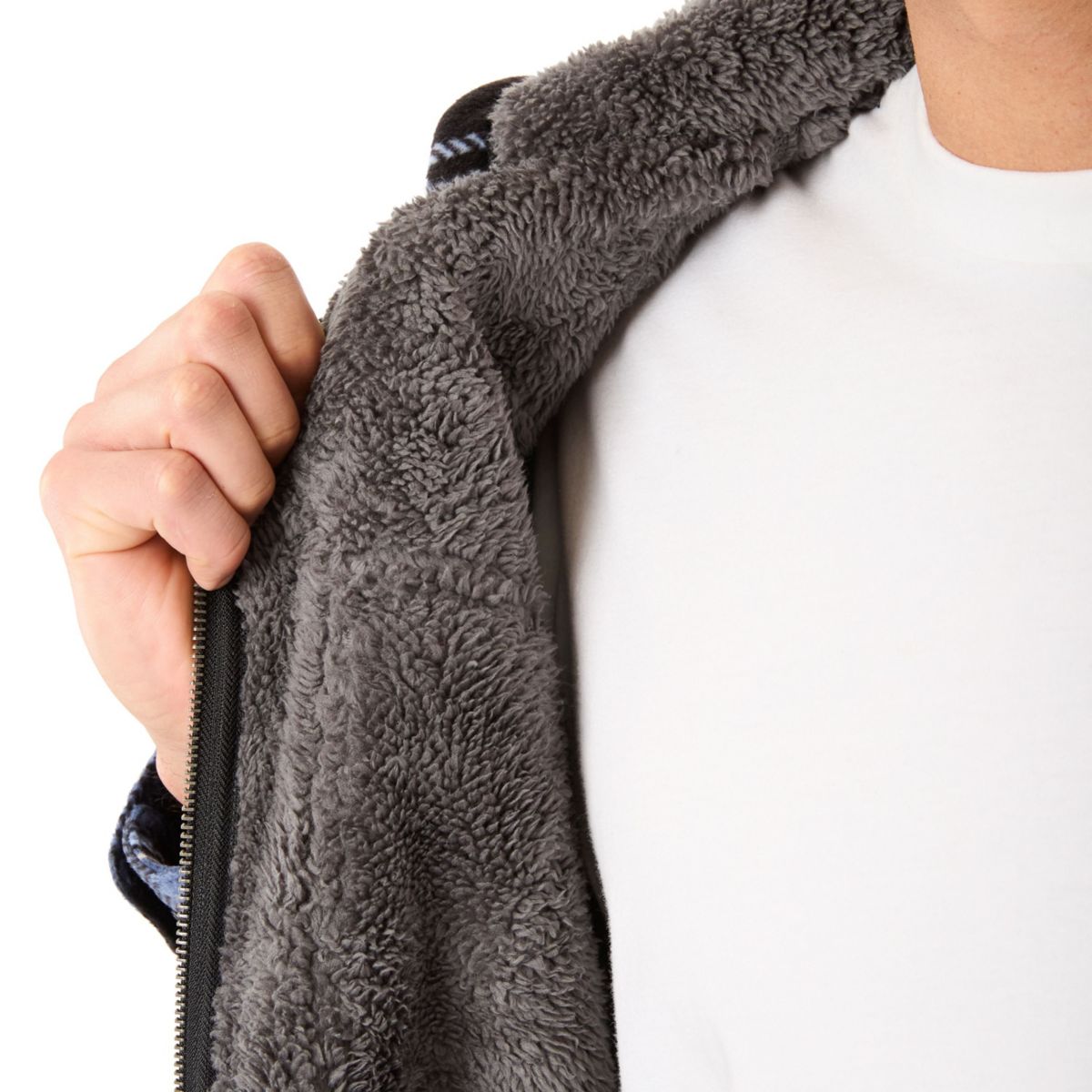 Sherpa-Lined Zip-Front Hooded Microfleece Shirt-Jacket