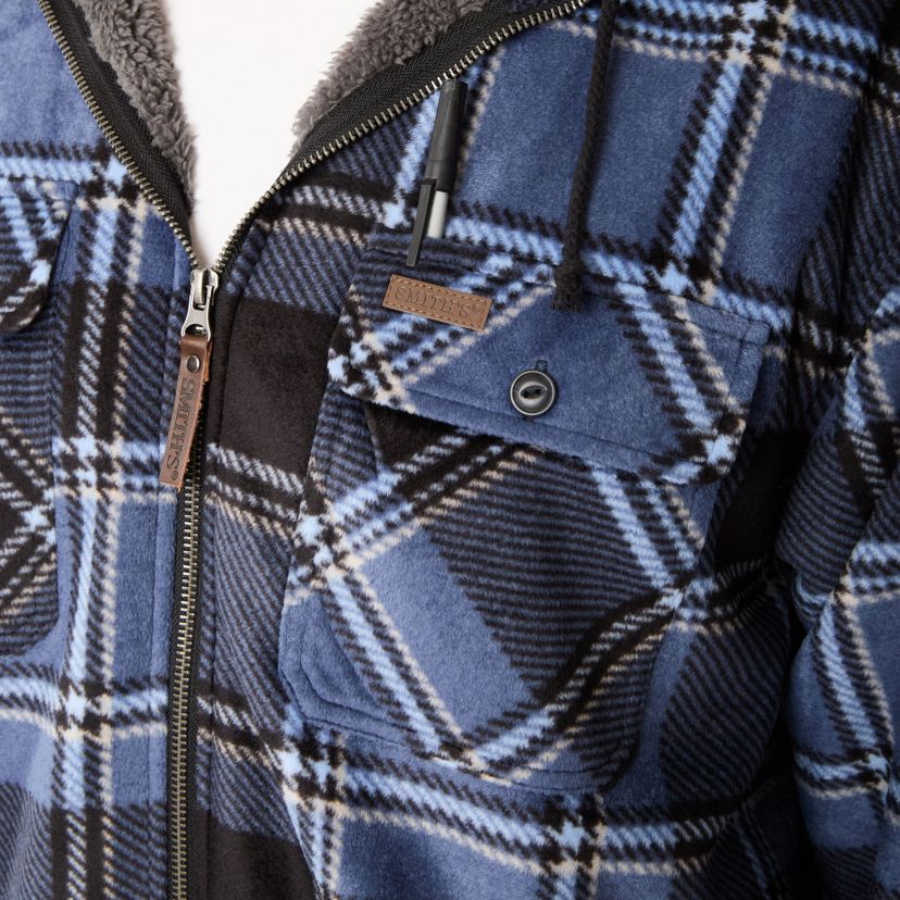 Sherpa-Lined Zip-Front Hooded Microfleece Shirt-Jacket