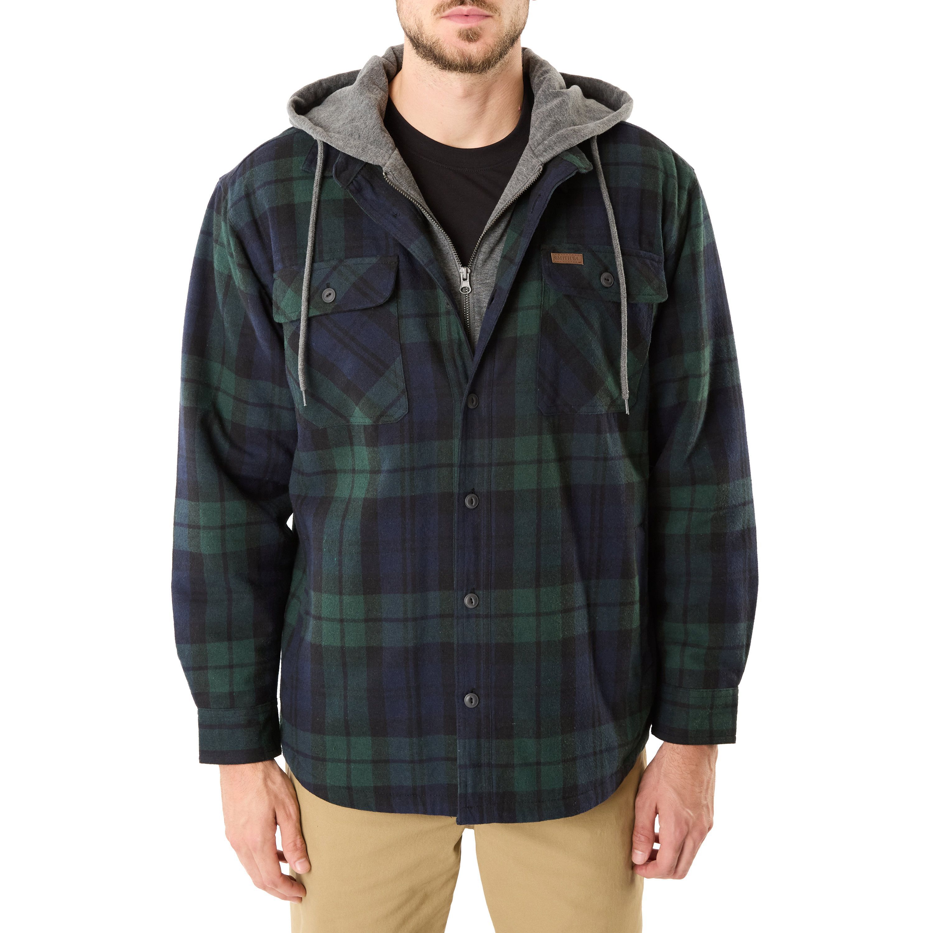 Big & Tall Sherpa-Lined Hooded Flannel Shirt Jacket