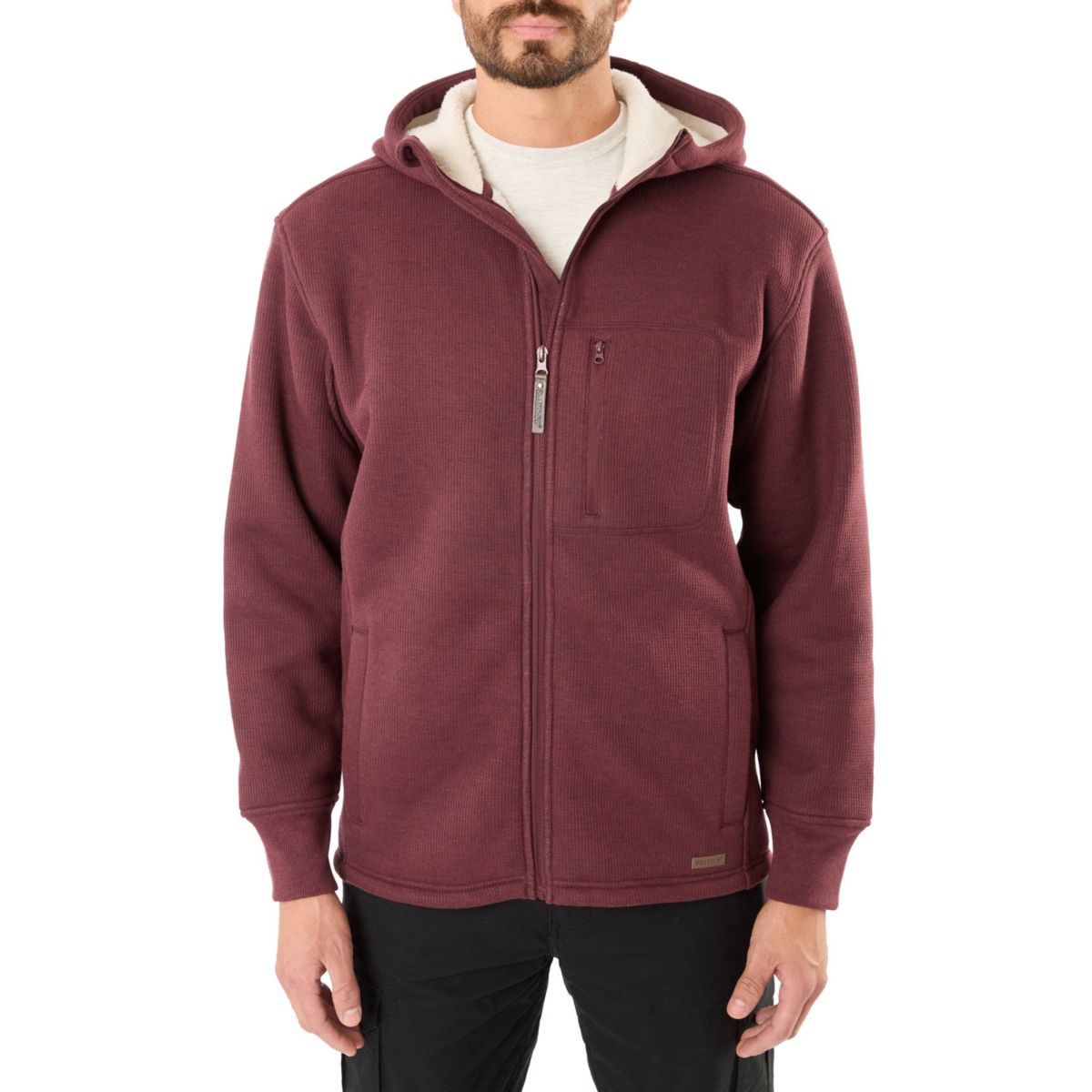Big & Tall Sherpa-Lined Heathered Thermal Hooded Full-Zip Shirt Jacket