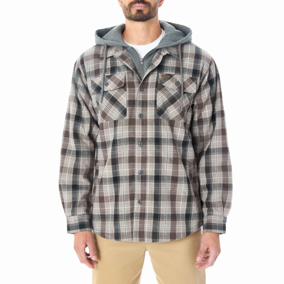 Sherpa-Lined Hooded Flannel Shirt-Jacket with Inset