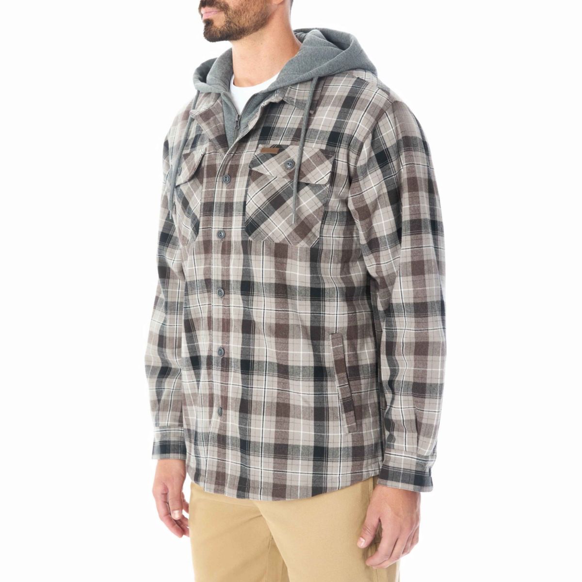 Sherpa-Lined Hooded Flannel Shirt-Jacket with Inset