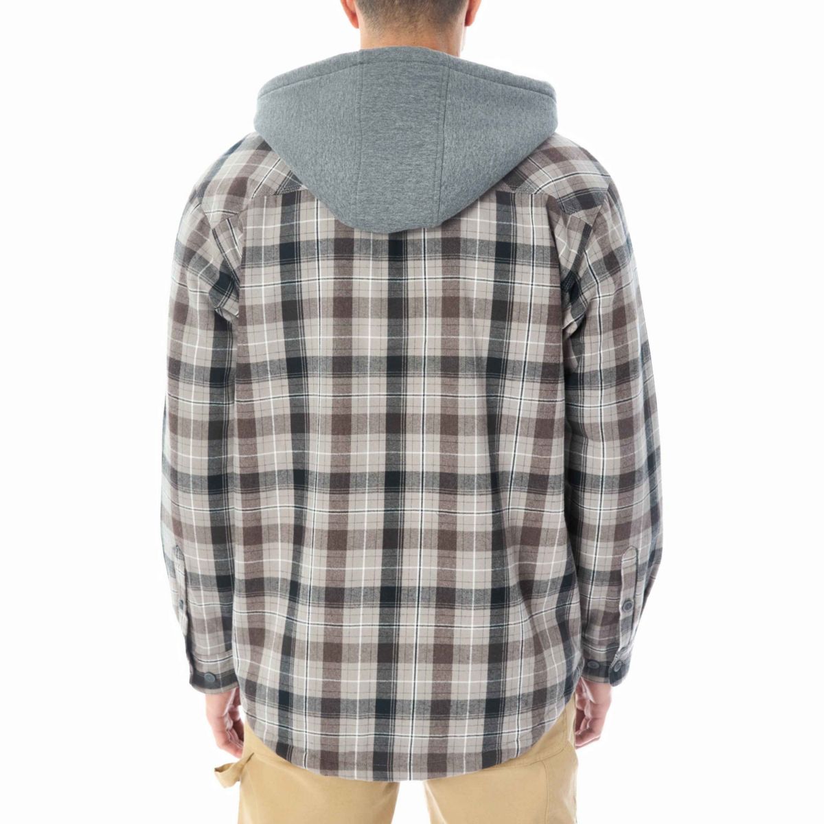 Sherpa-Lined Hooded Flannel Shirt-Jacket with Inset