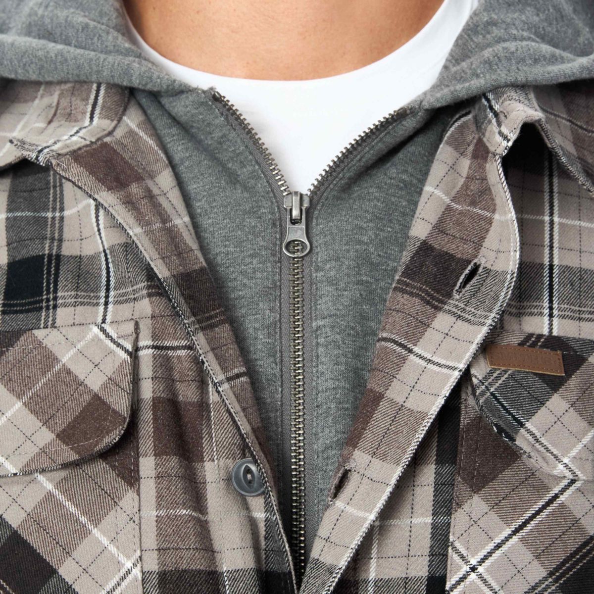 Sherpa-Lined Hooded Flannel Shirt-Jacket with Inset