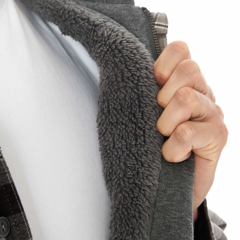 Sherpa-Lined Hooded Flannel Shirt-Jacket with Inset