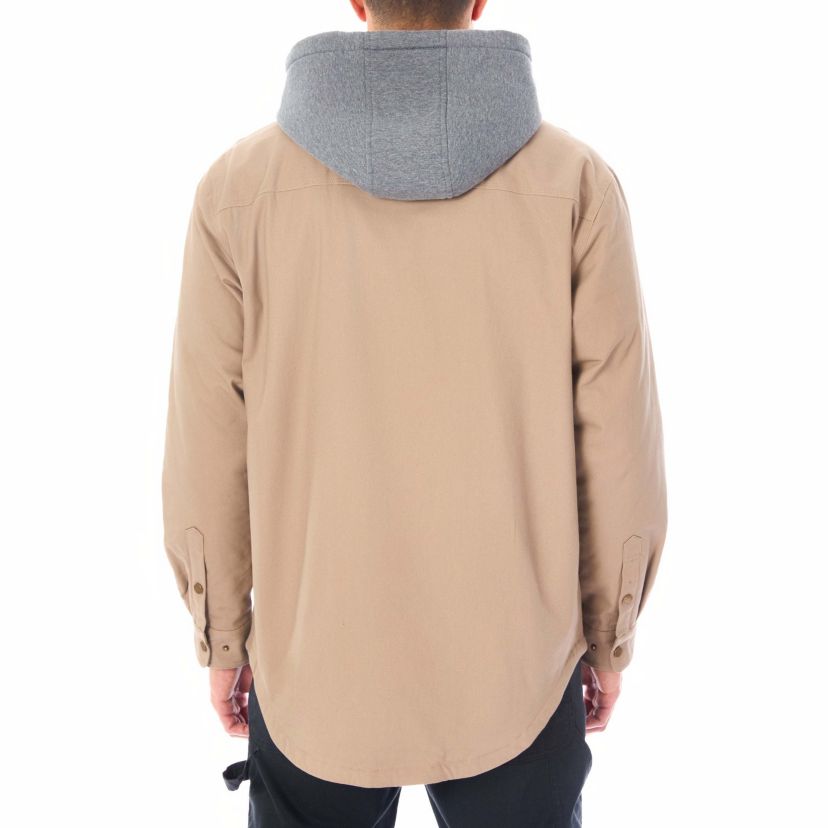 Sherpa-Lined Hooded Stretch-Canvas Snap Shirt-Jacket